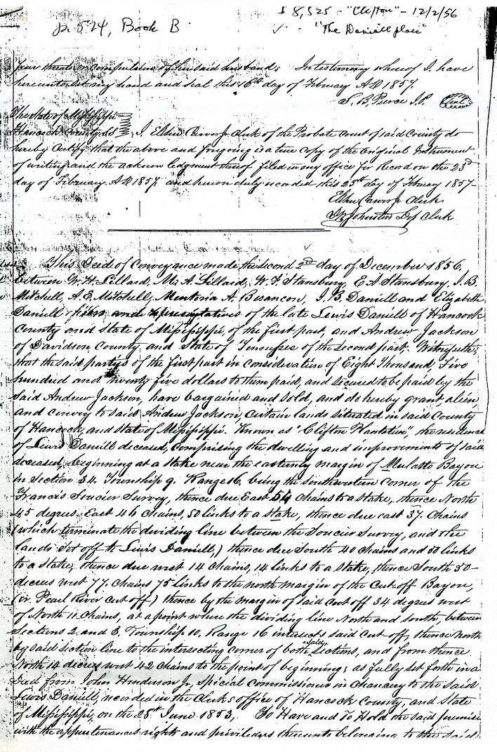 Clifton Plantation deed 1